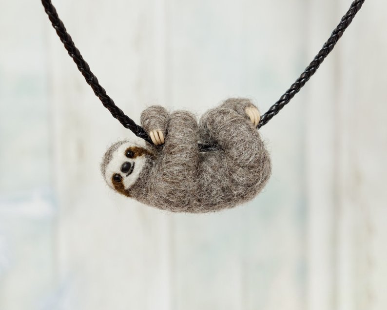 Felted Sloth Necklace