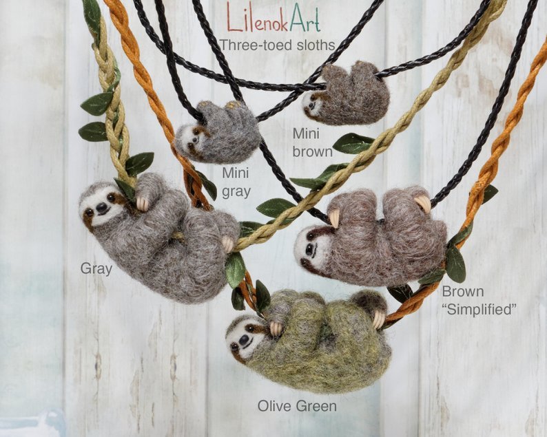 Felted Sloth Necklace