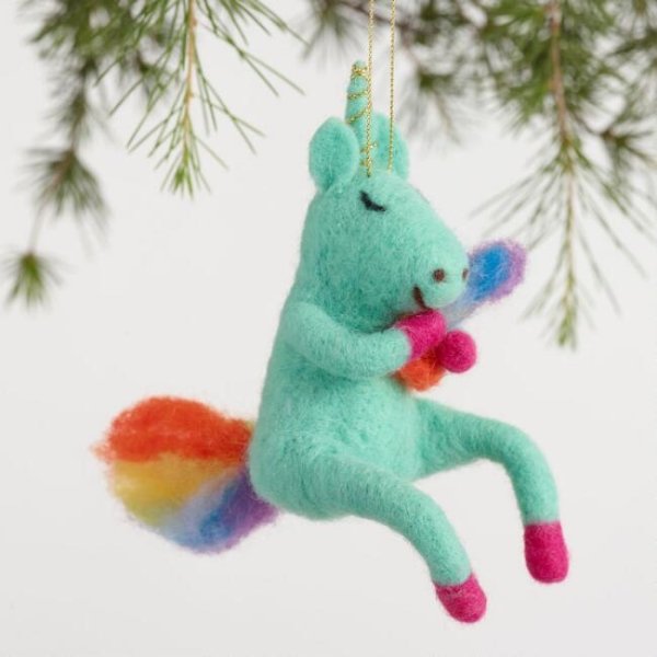 Felted Wool Unicorn Ornaments 