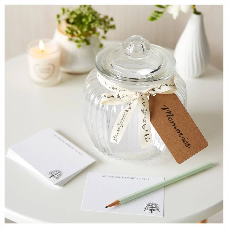 Glass Memory Jar & Remembrance Cards for Funeral Memory Table