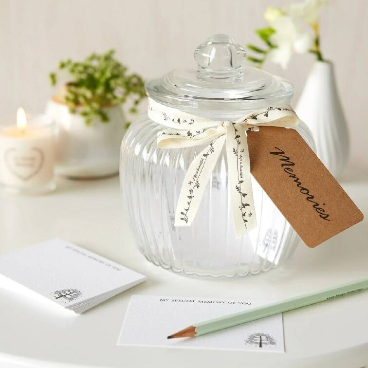 Glass Memory Jar & Remembrance Cards for Funeral Memory Table