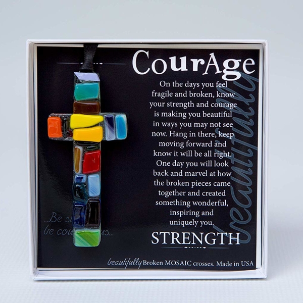 Glass Mosaic Cross with Courage Poem