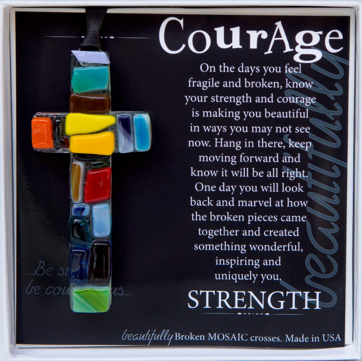 Glass Mosaic Cross with Courage Poem