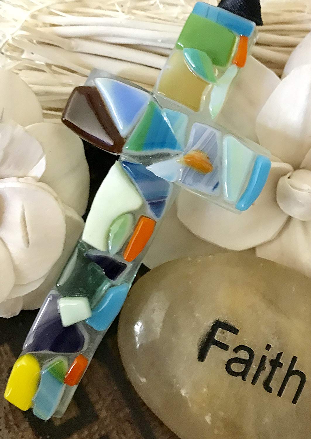 Glass Mosaic Cross with Courage Poem