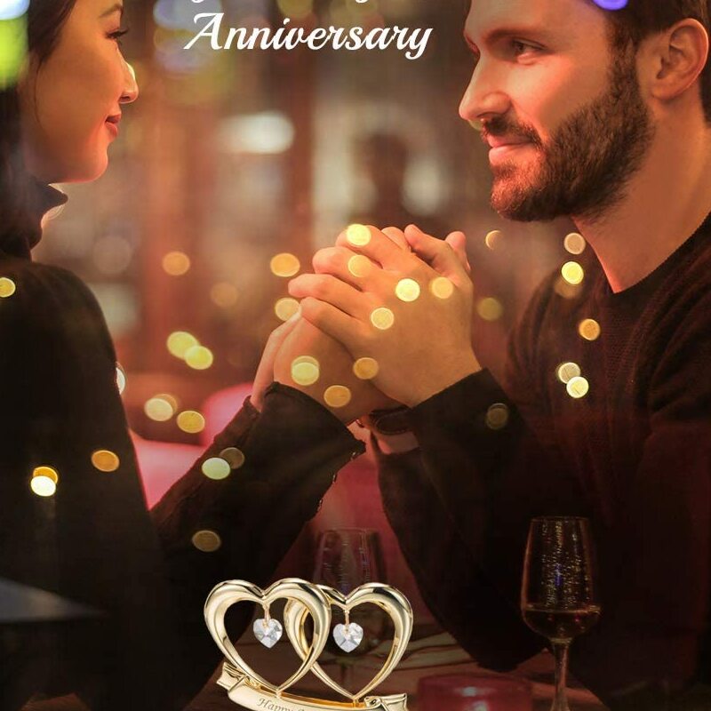 Gold Plated Happy Anniversary Double Heart Figurine