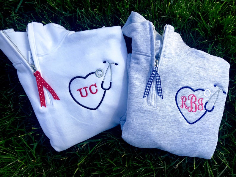 Heart Stethoscope Personalized Monogram Pullover