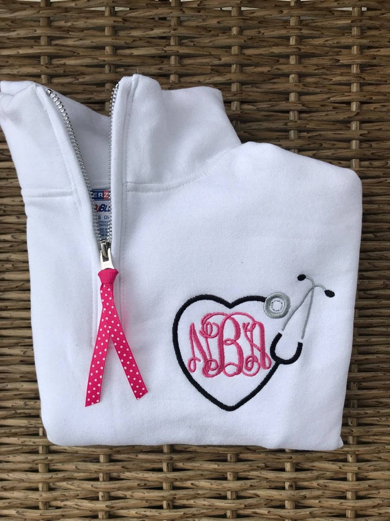 Heart Stethoscope Personalized Monogram Pullover