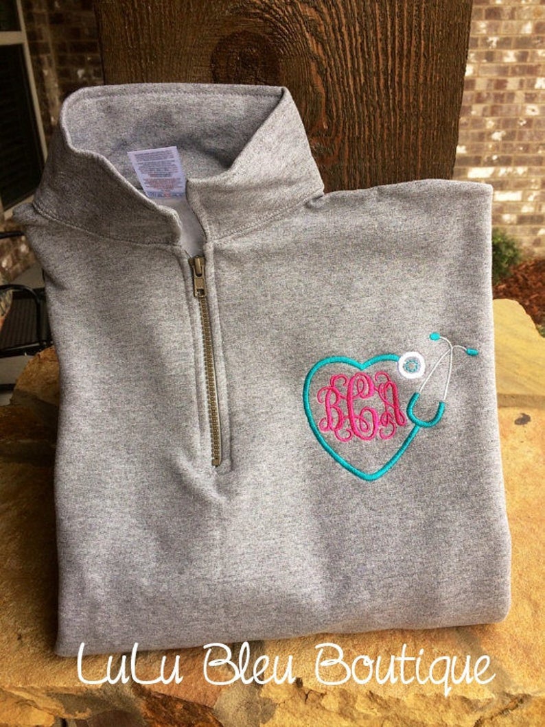 Heart Stethoscope Personalized Monogram Pullover