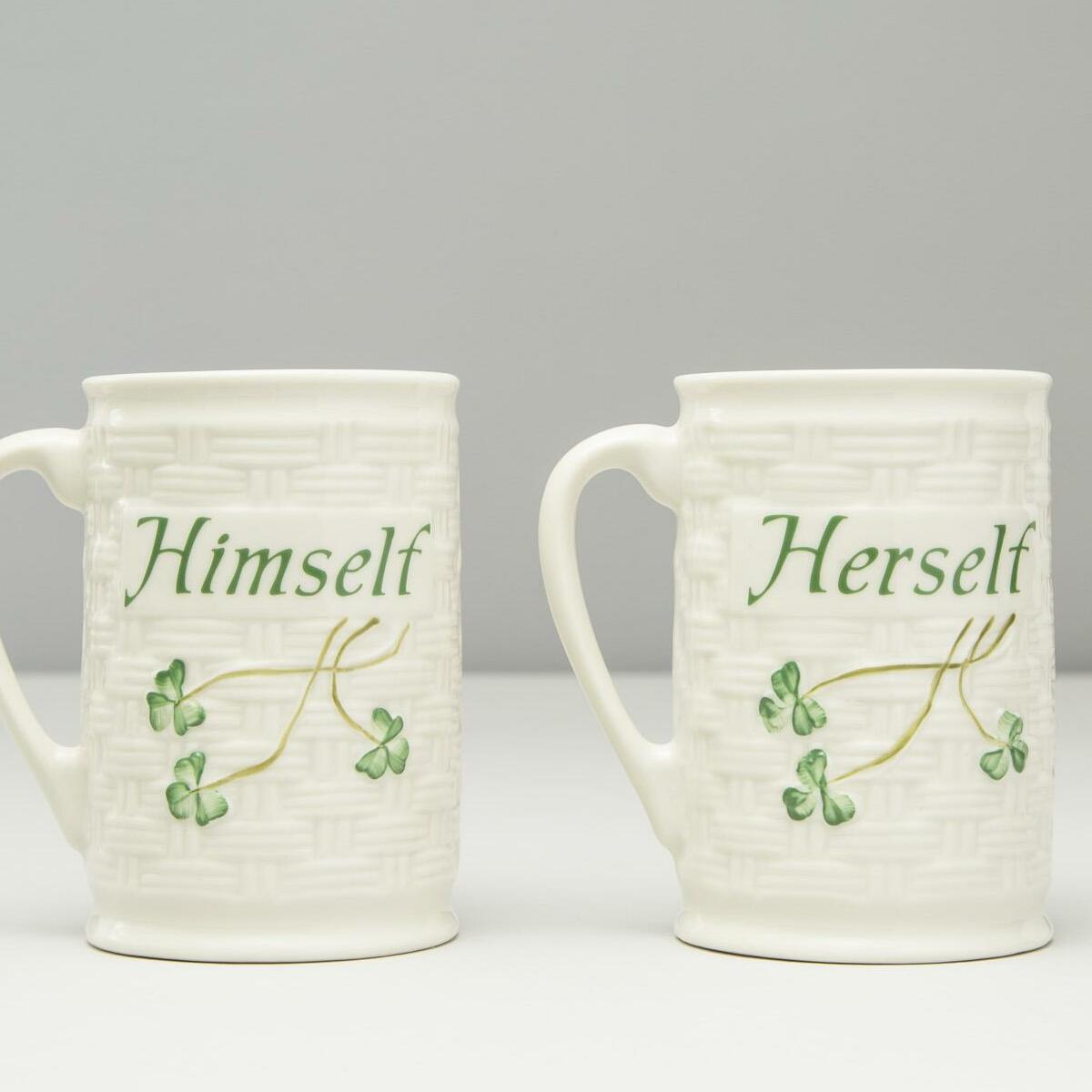 Himself & Herself Mugs with Hand Painted Shamrocks