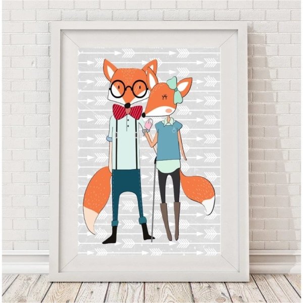 Hipster Fox Couple Print