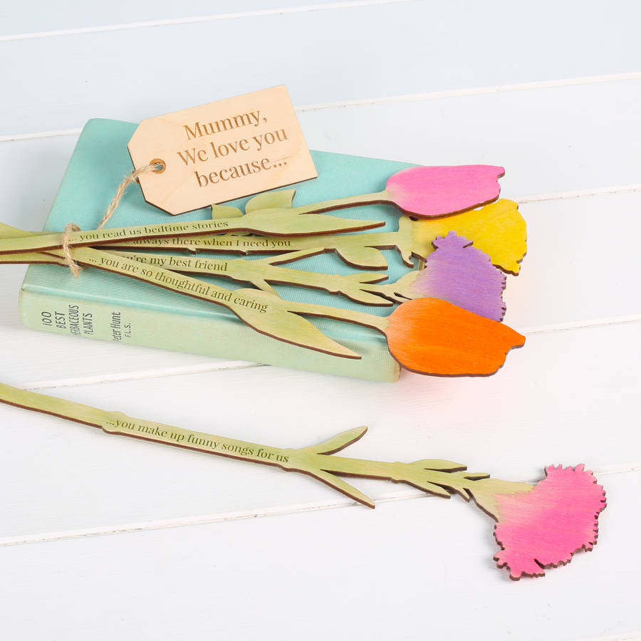 I Love You Because…Personalised Wooden Flowers For Her