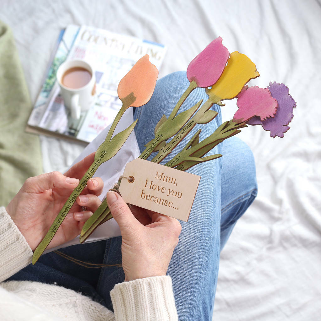 I Love You Because…Personalised Wooden Flowers For Her