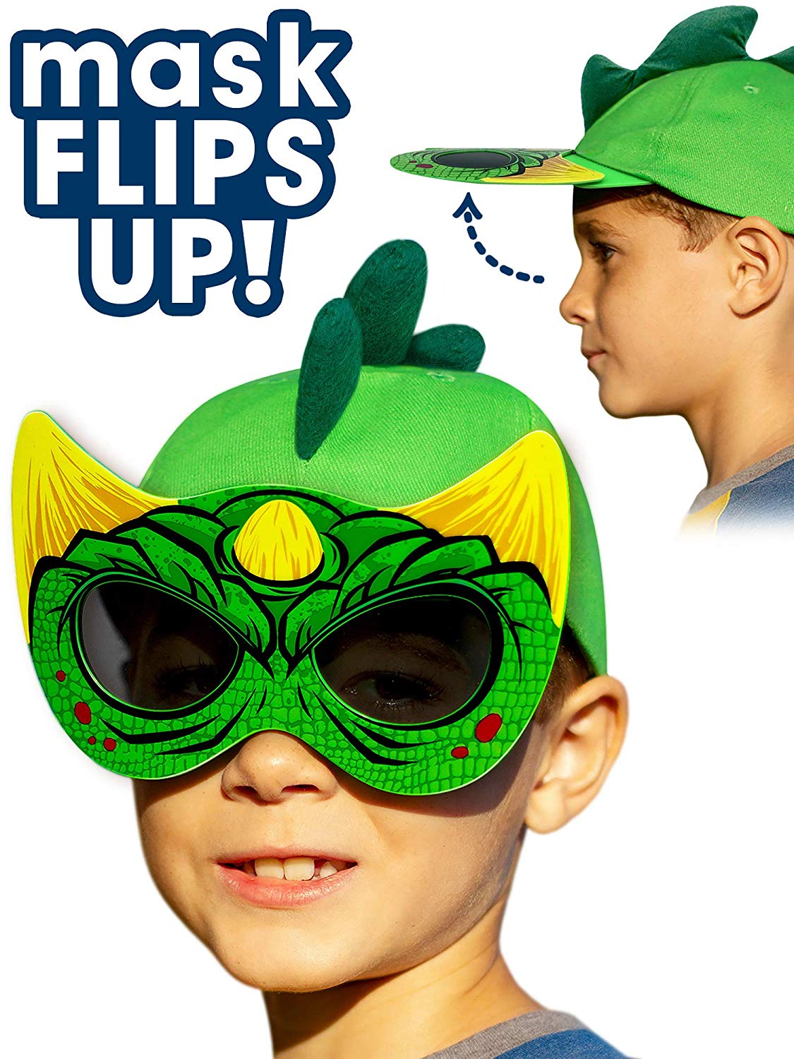 Kids Dinosaur Cap With Flip Down Sunglasses