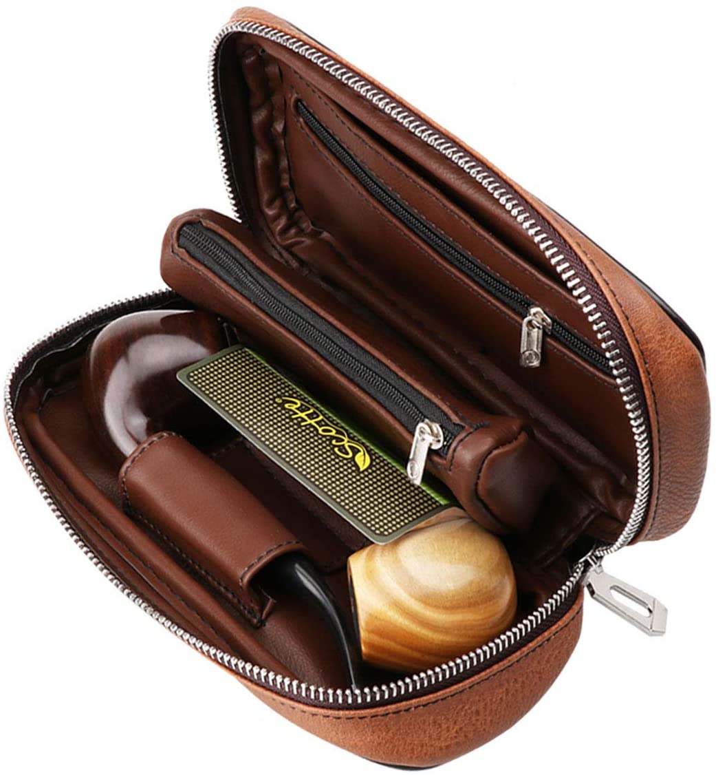 Leather Wood Pipe Pouch Case