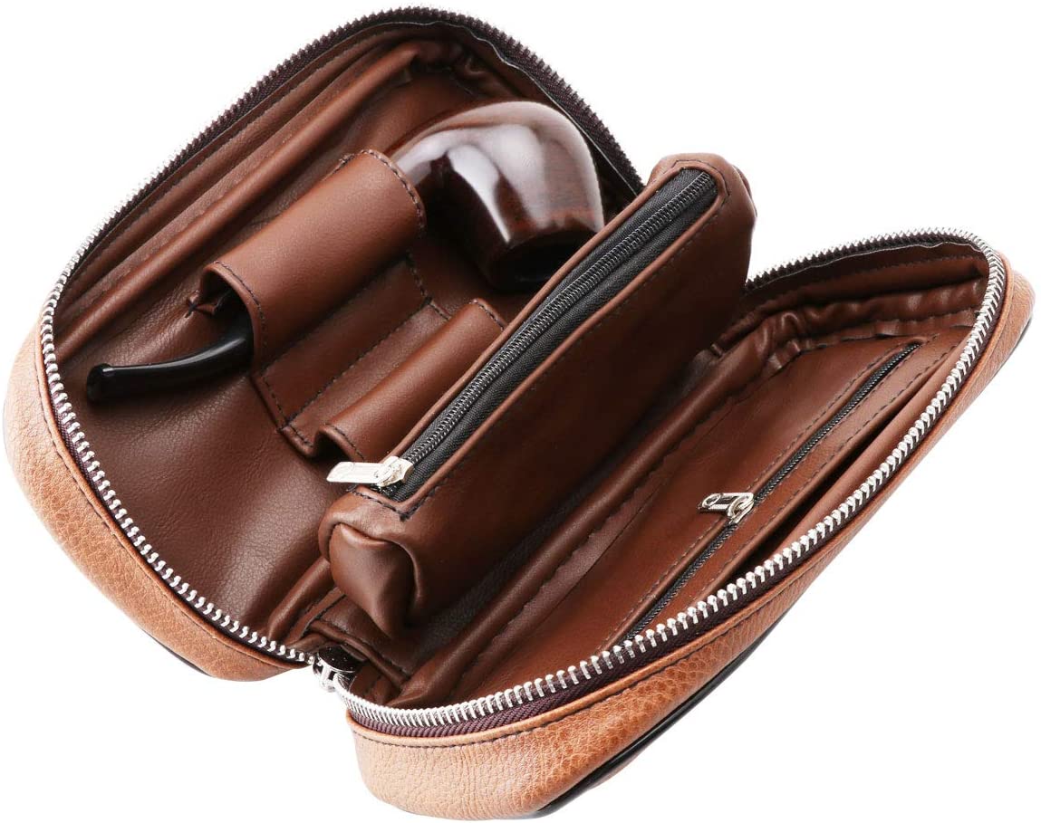 Leather Wood Pipe Pouch Case