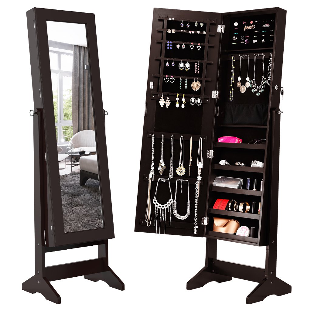 Lockable Jewelry Cabinet with Mirror