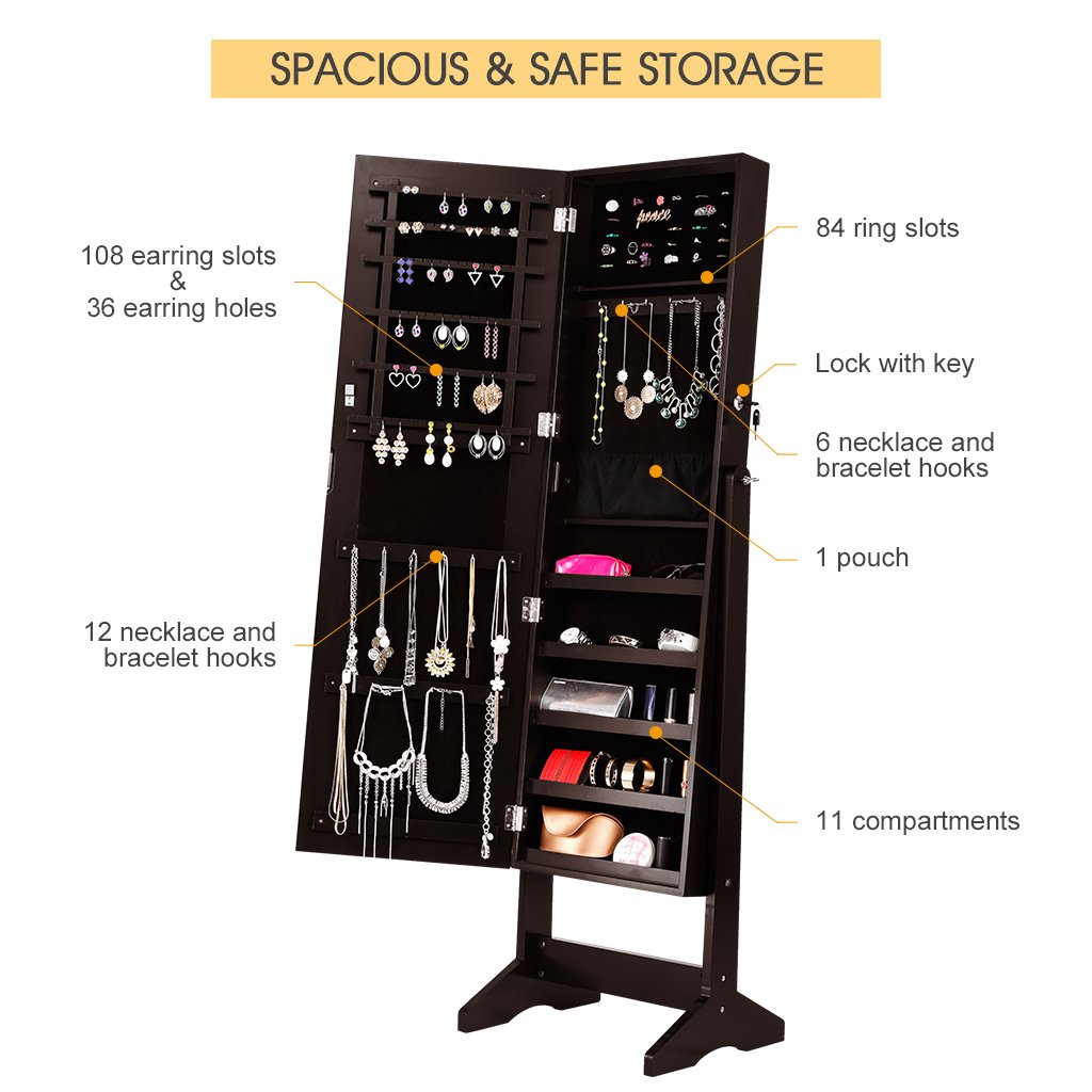 Lockable Jewelry Cabinet with Mirror