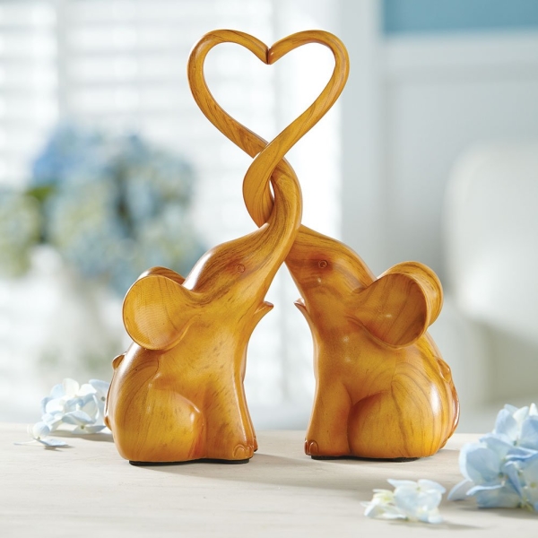 Loving Elephants with Heart Sculpture