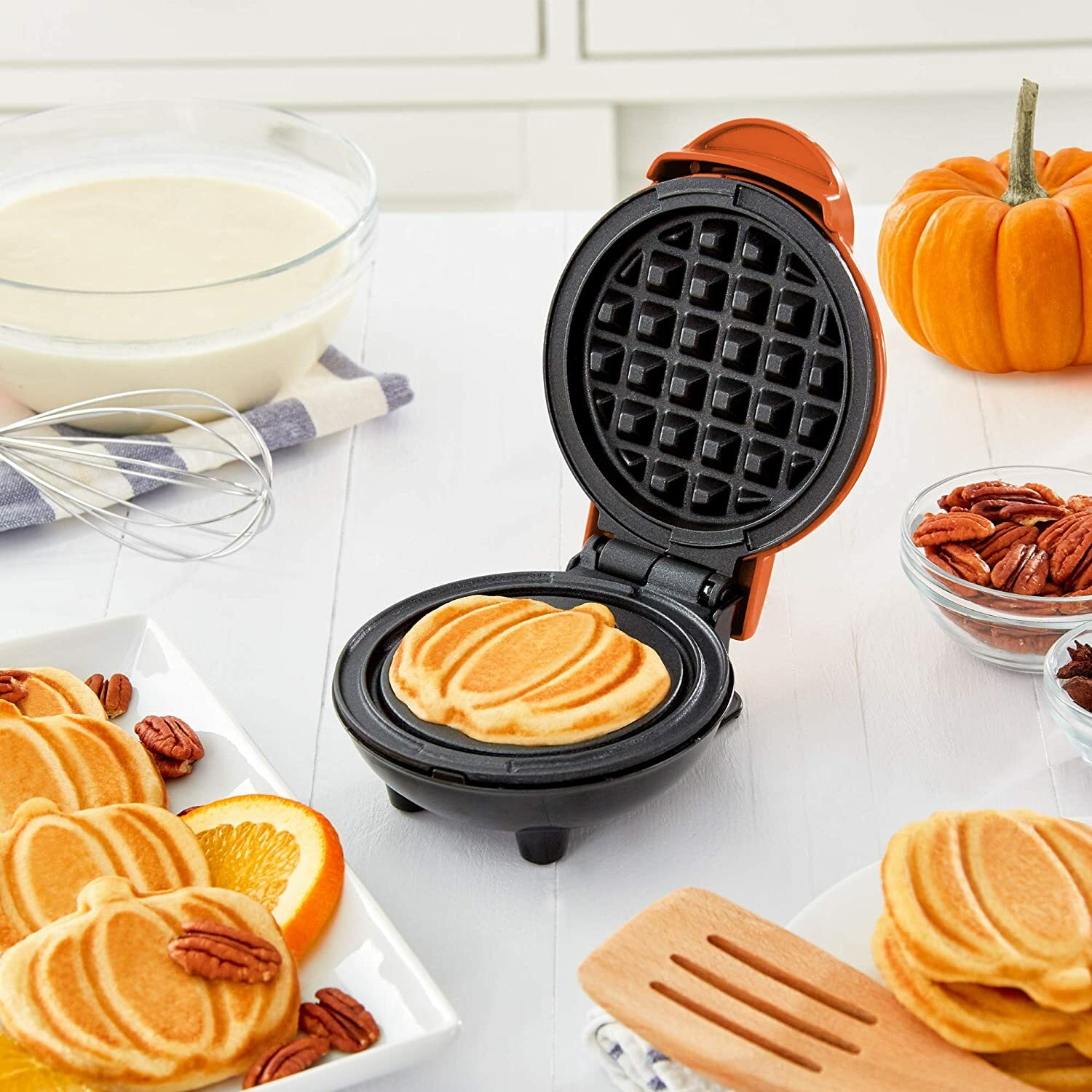 Orange Pumpkin Mini Waffle Maker