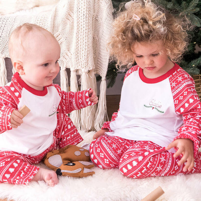 Personalised Embroidered Christmas Children's Pyjamas