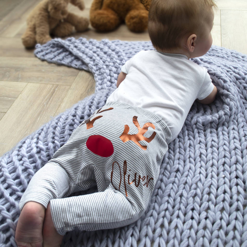 Personalised First Christmas Reindeer Baby Leggings