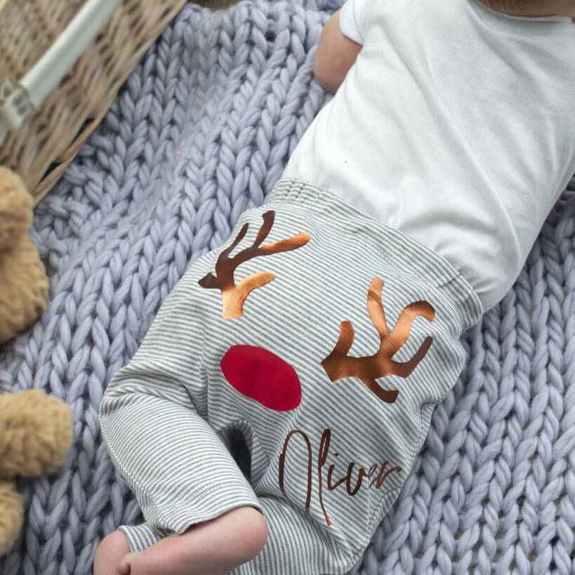 Personalised First Christmas Reindeer Baby Leggings