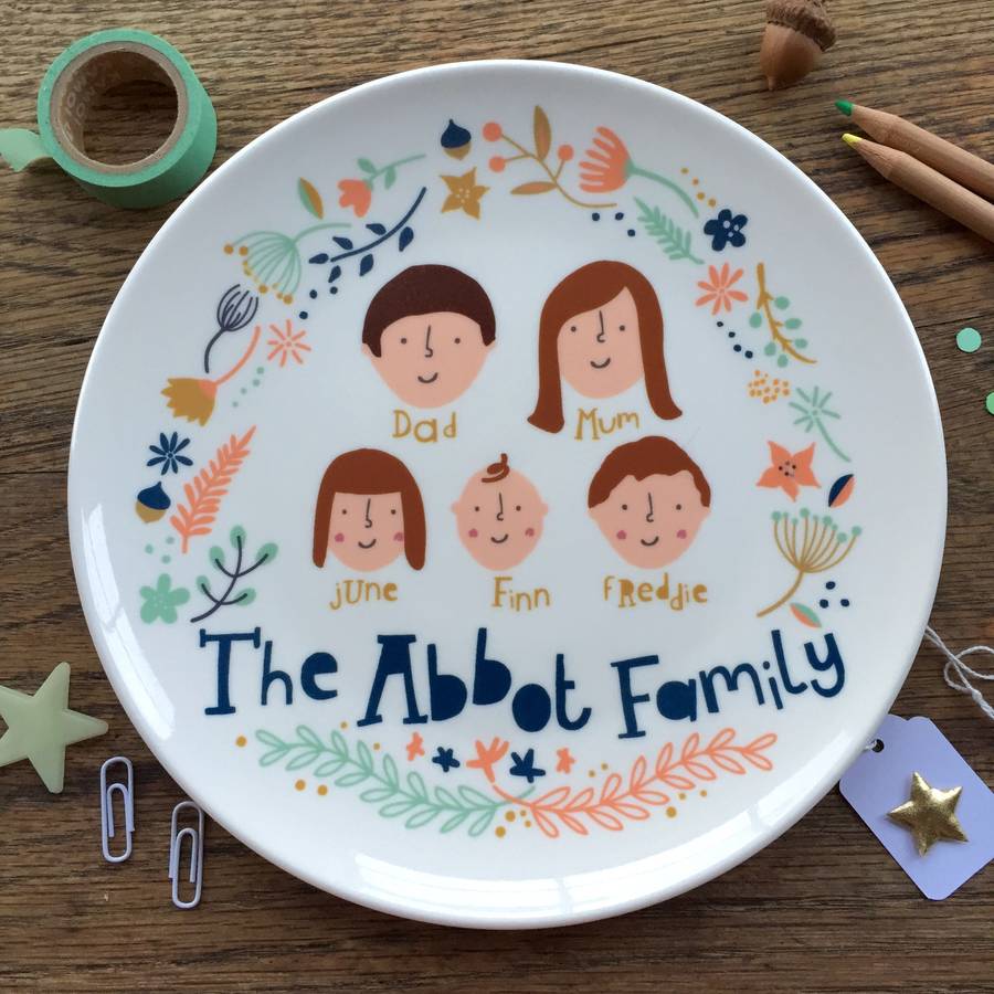 Personalised Floral Family Portrait Plate