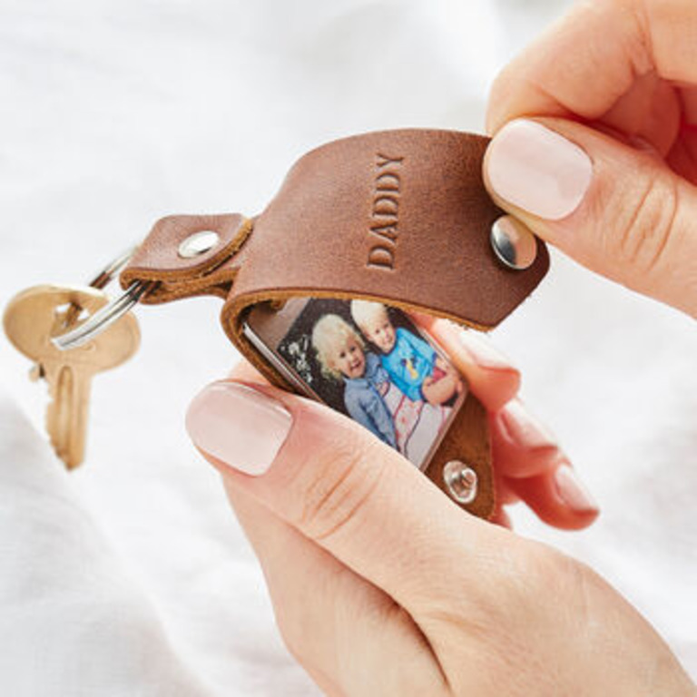 Personalised Metal Photo Keyring With Leather Case 