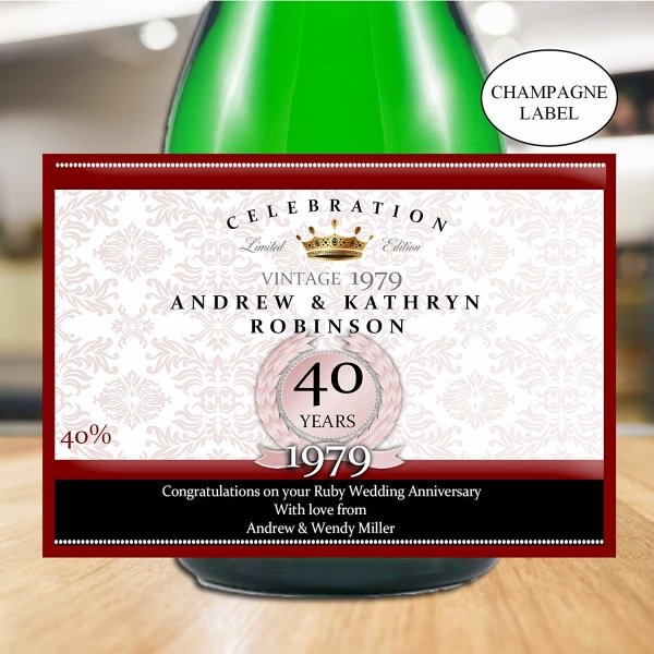 Personalized 40th Ruby Wedding Anniversary Wine Label