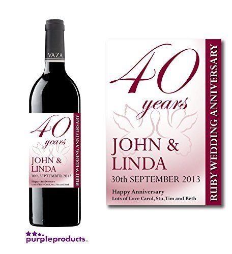 Personalized 40th Ruby Wedding Anniversary Wine Label