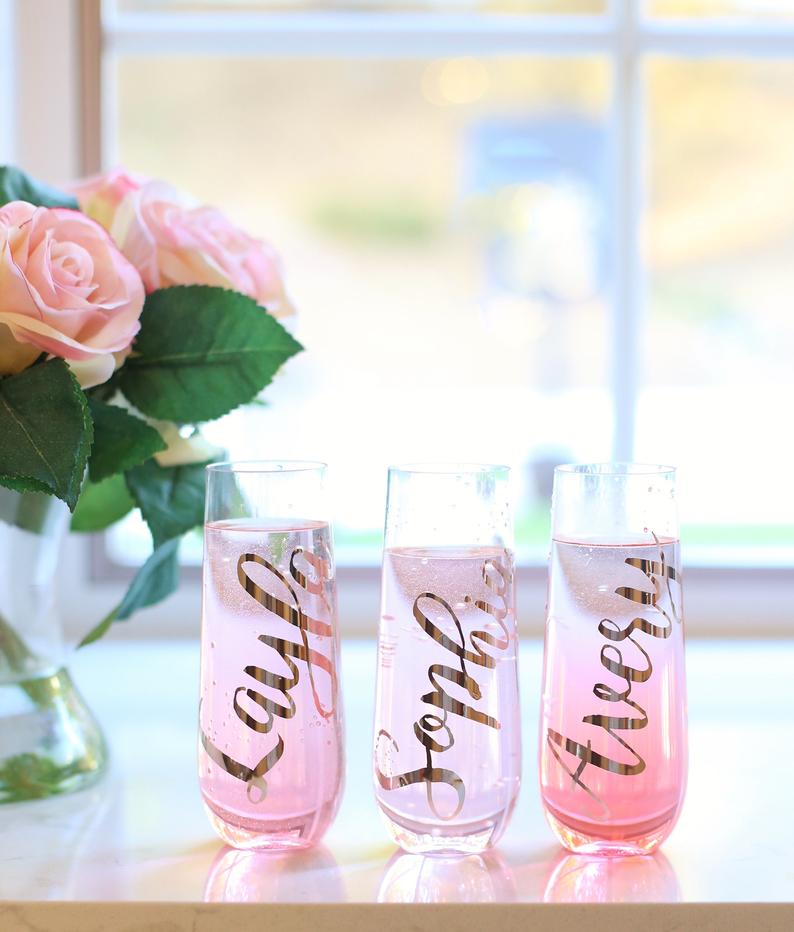 Personalized Bridesmaid Champagne Glasses