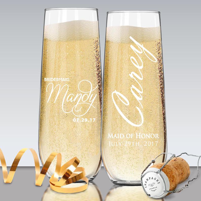 Personalized Bridesmaid Champagne Glasses