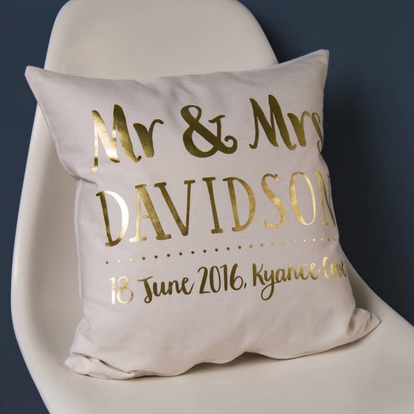 Personalized Gold Wedding Couple Cushion