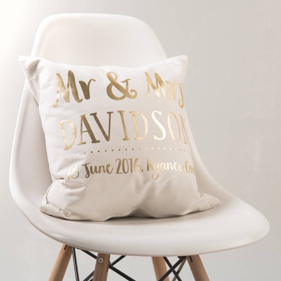 Personalized Gold Wedding Couple Cushion