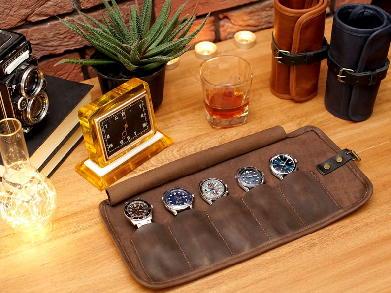 Personalized Leather Watch Roll