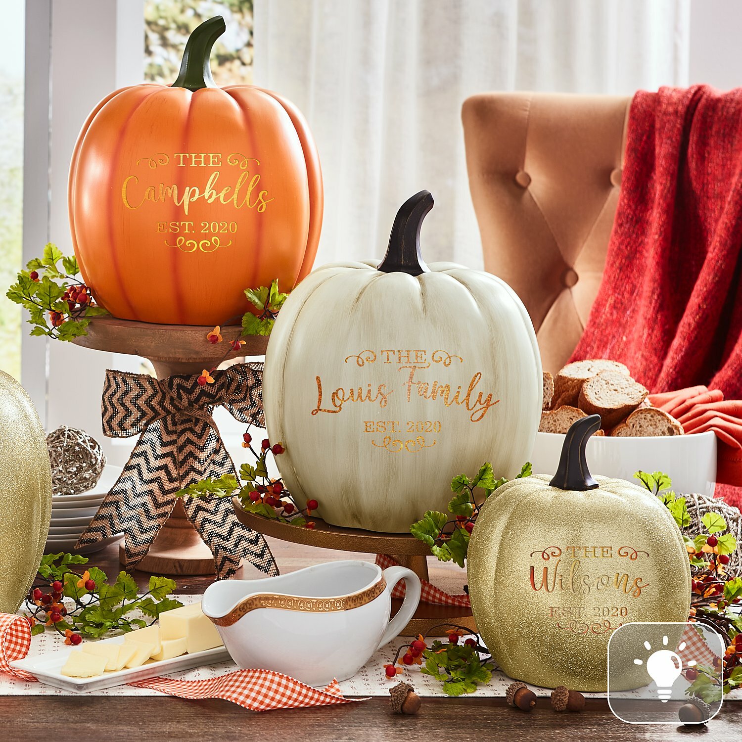 Personalized Light-Up Established Pumpkin