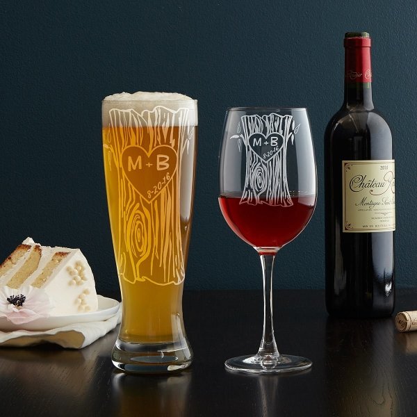 Personalized Tree Trunk Glassware Duo