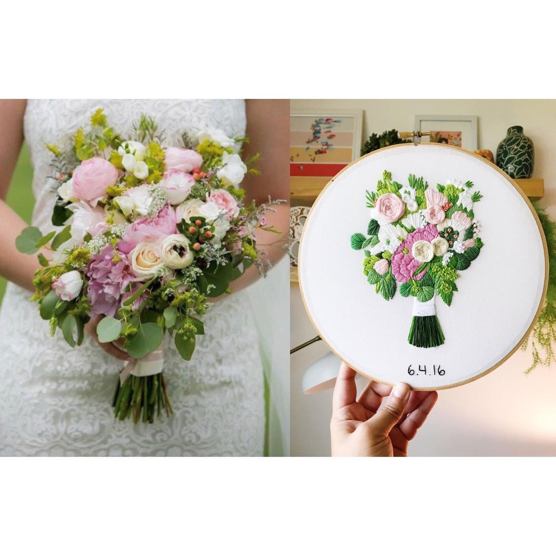 Personalized Wedding Bouquet Embroidery on Linen