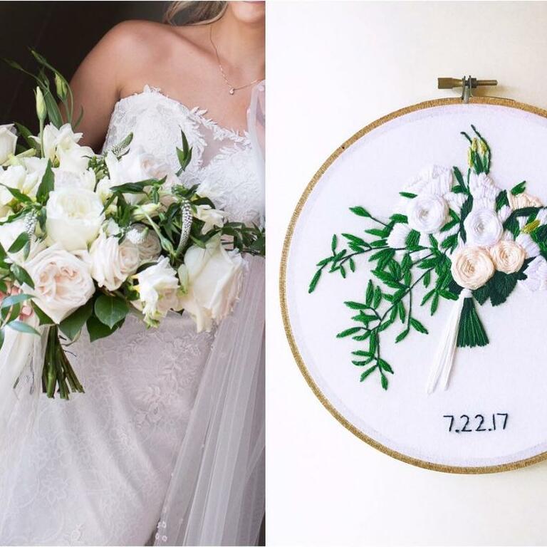 Personalized Wedding Bouquet Embroidery on Linen