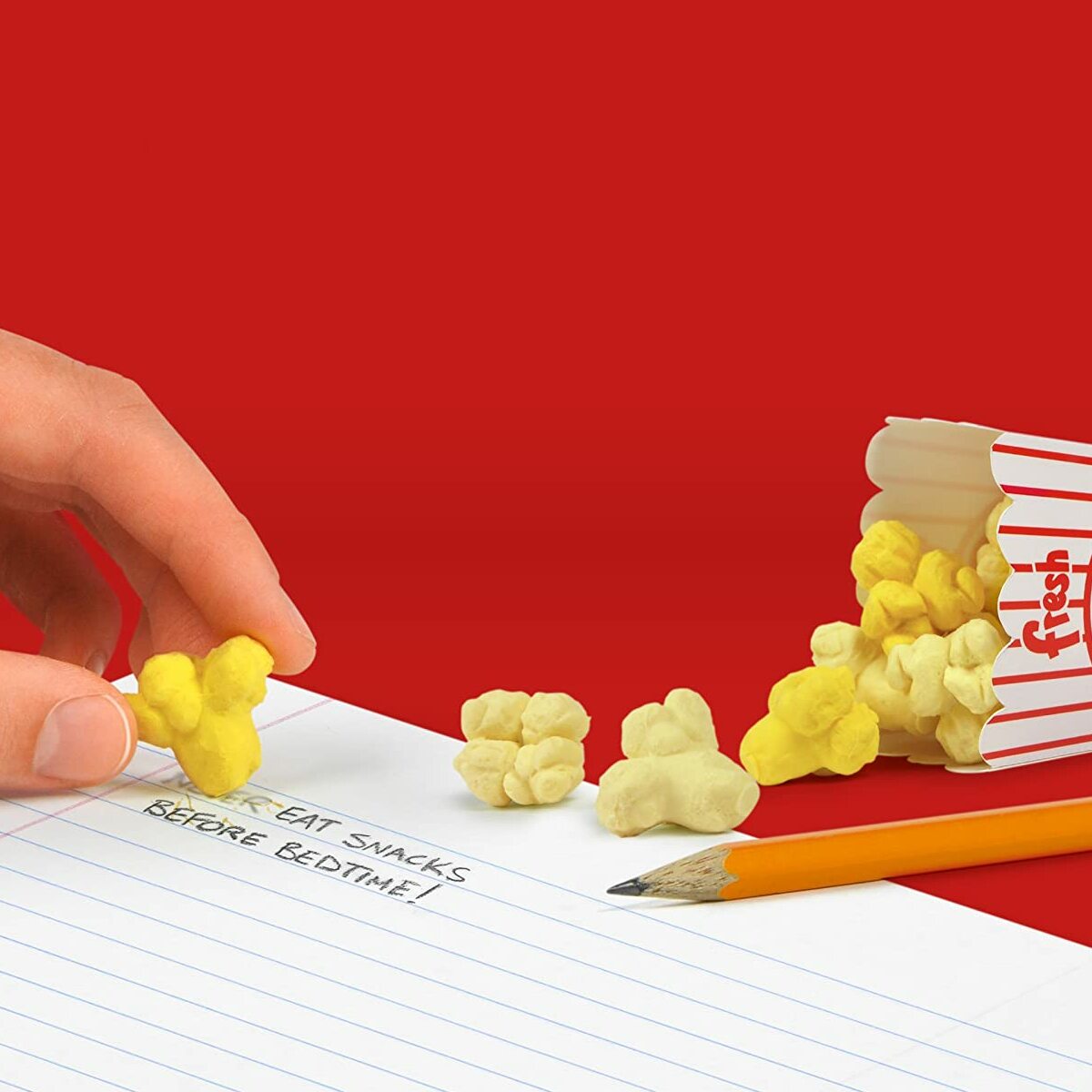 Popcorn Shaped Eraser Set with Holder