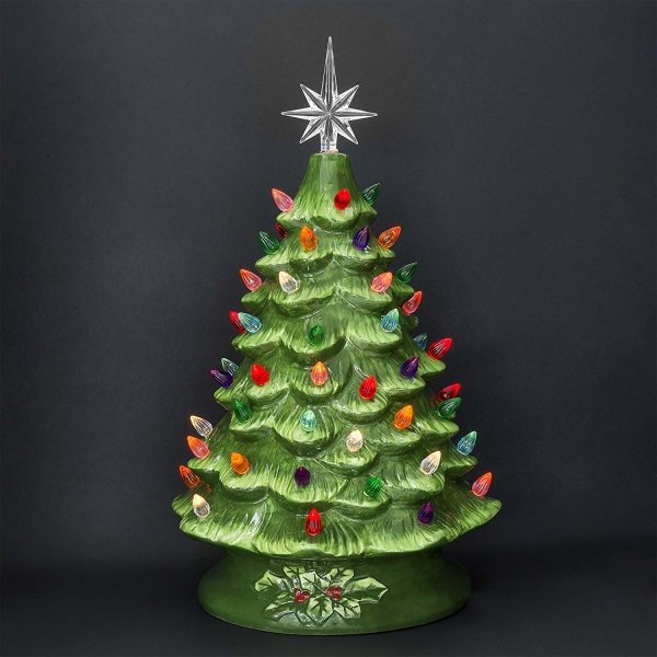 Pre-Lit Hand-Painted Ceramic Christmas Tree