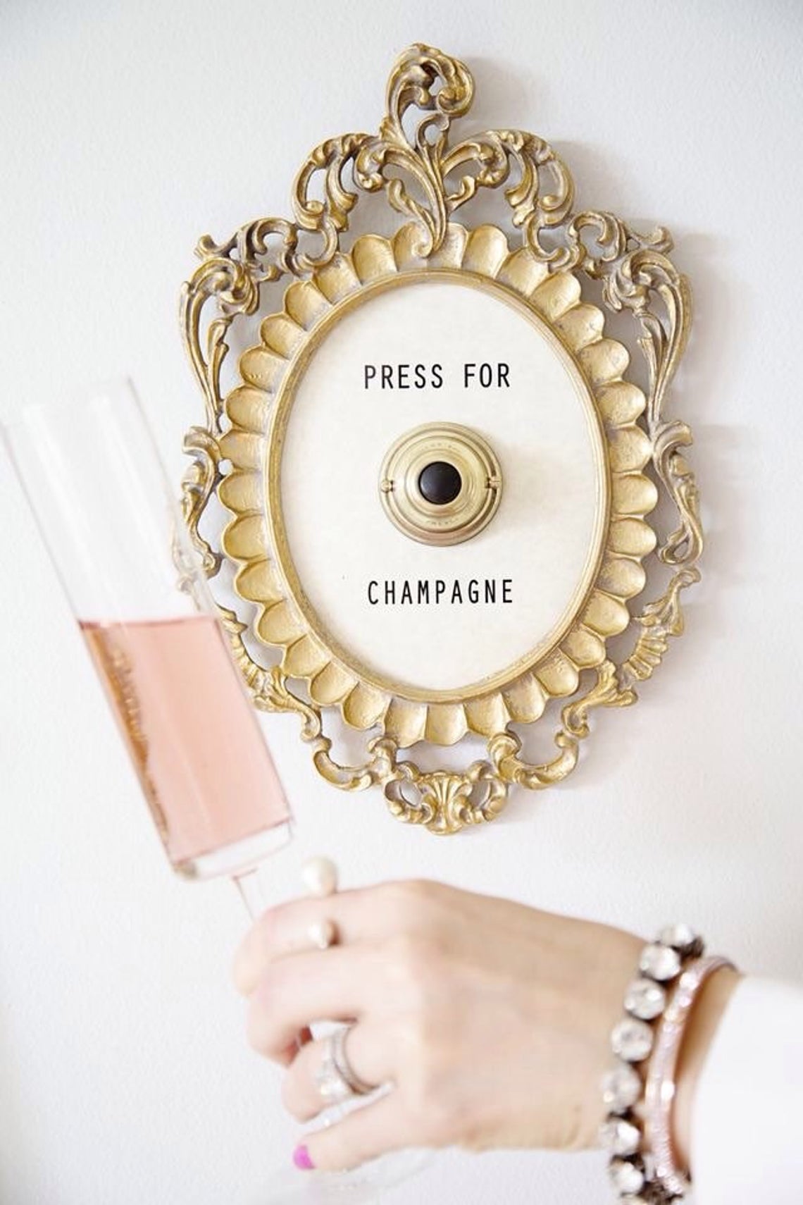 Press For Champagne Framed Vintage Button