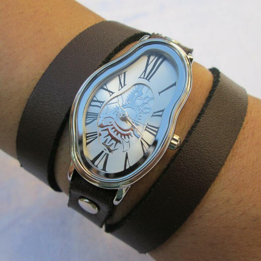 Salvador Dali Inspired Brown Leather Wrap Watch