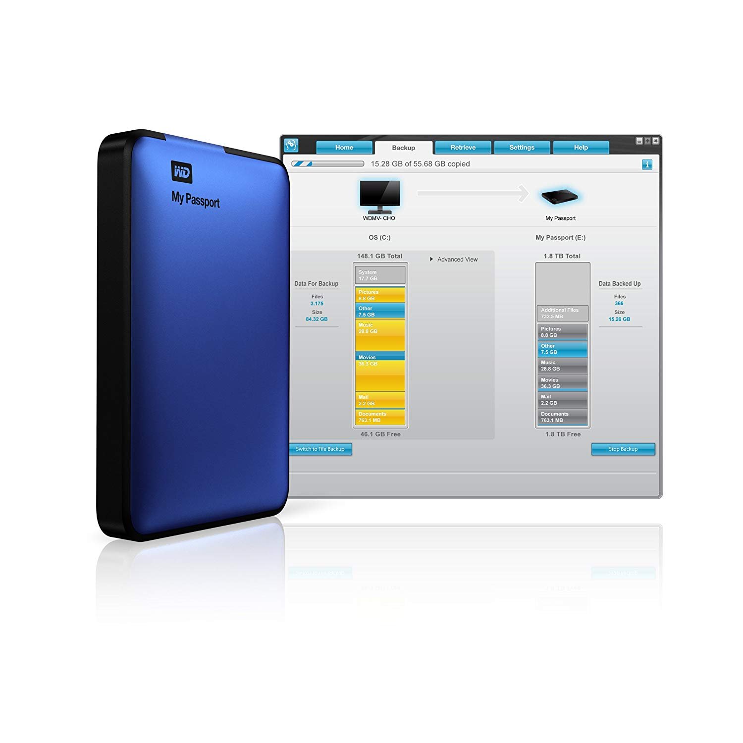 Sapphire Blue Portable External Hard Drive