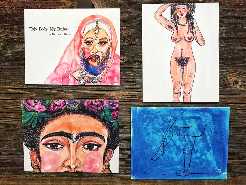 Set of 4 Hairy Body Positive Postcards