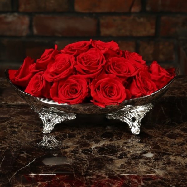 Silver Boat With Preserved Roses