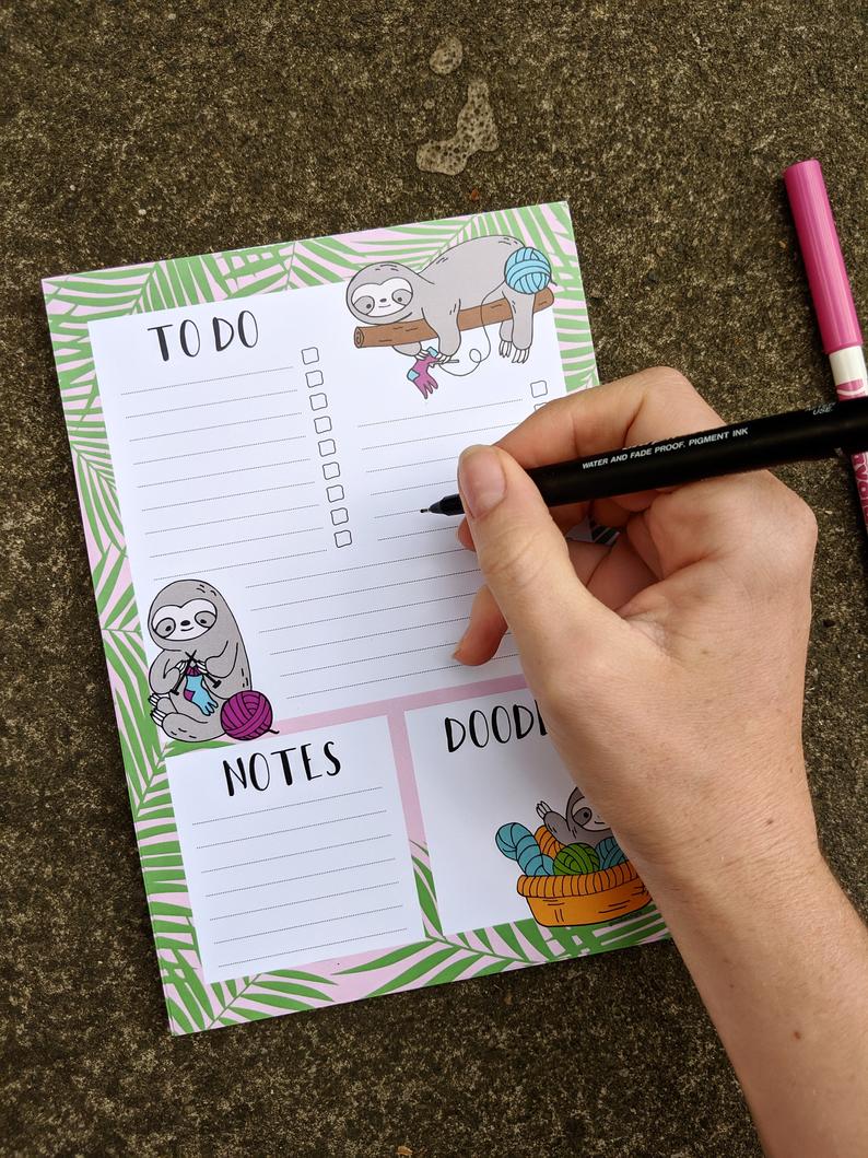 Sloth Daily Planner and Note Pad