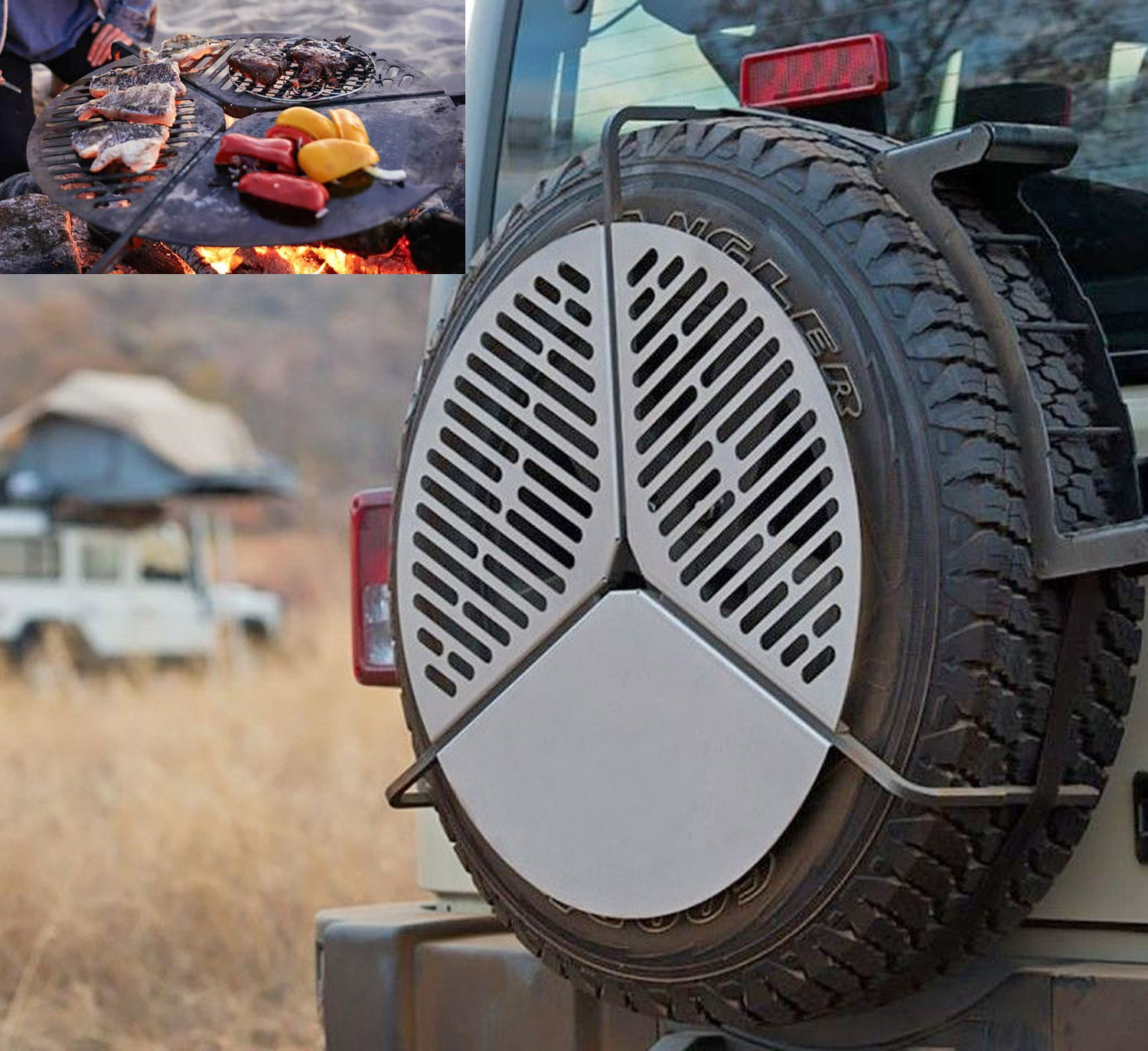 Spare Tire Mount Camping BBQ Grate