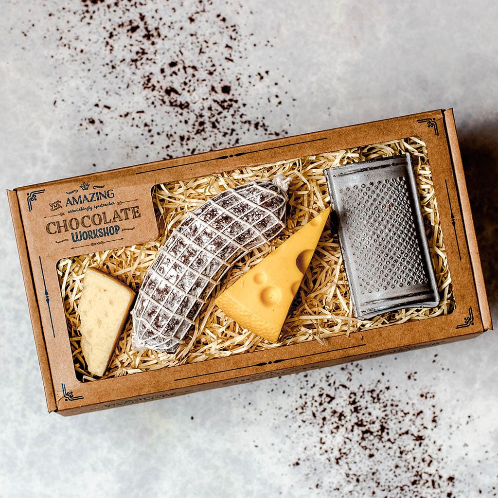 Swiss Cheese, Parmesan, Grater & Salami Gift Box