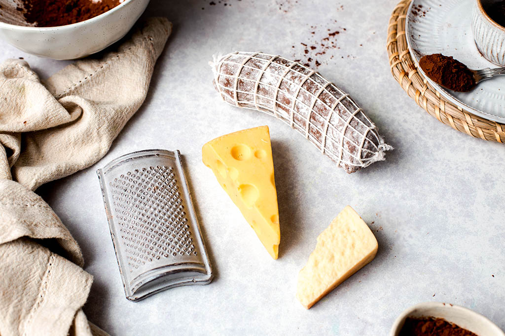 Swiss Cheese, Parmesan, Grater & Salami Gift Box